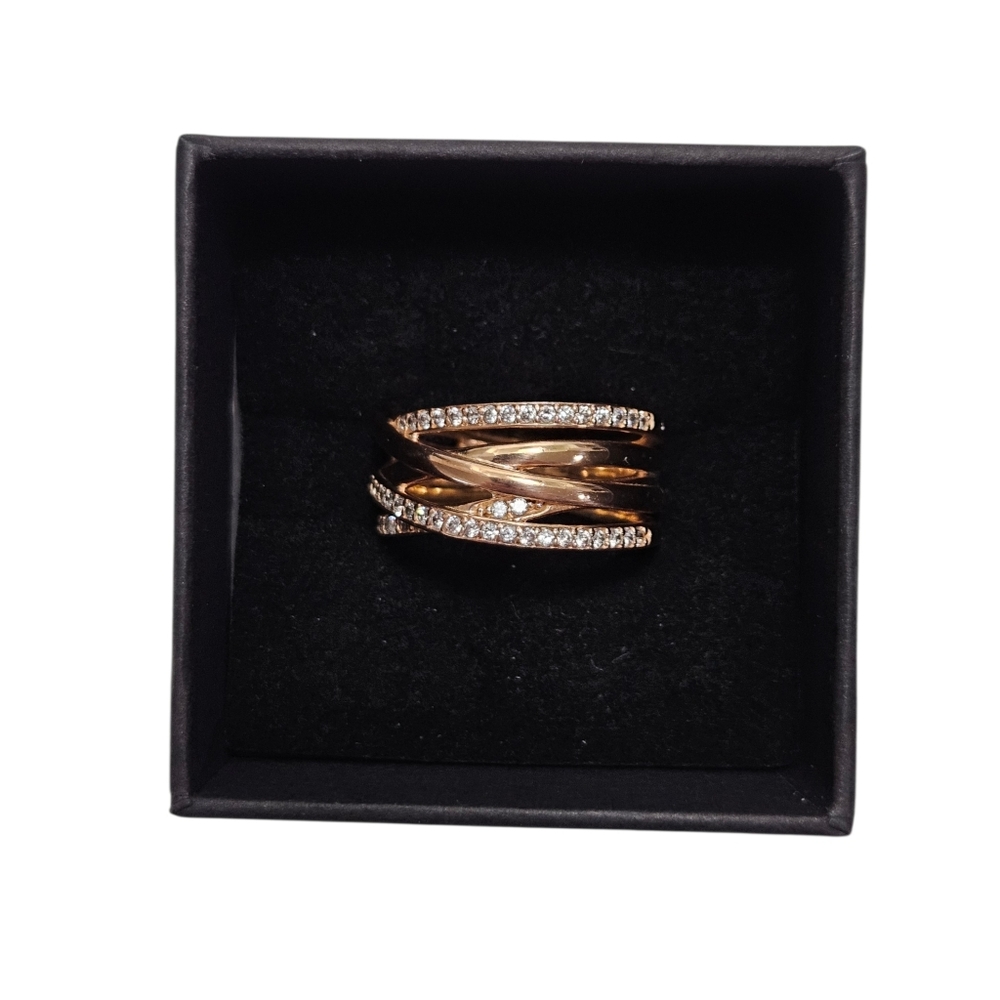 Pandora Rose Gold Sparkling & Polished Lines Ring Size 56 US 7.5